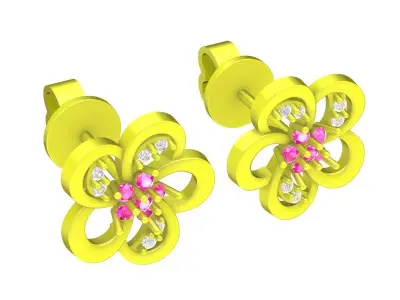 A6759 Beautiful Diamond Flower Stud Earrings 3D print model