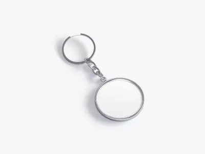 White Round Keychain - key tag holder Low-poly 3D model