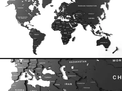 Wooden panel - world map 3 3D model