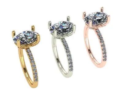 Oval cut solitaire diamond ring 3D print model