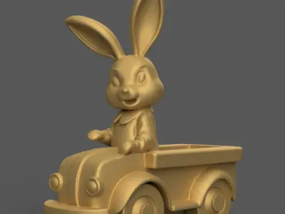 Bunny in Truck pot planter candy bowl candle holder urn 3D print model
