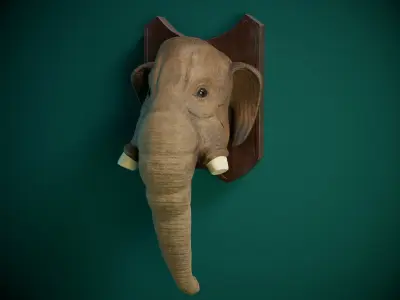 Mammoth Elephant Head Trophy PBR Low-poly 3D model