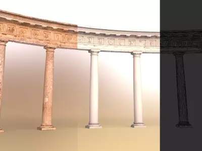 Modular Curved Colonnade Scan with LODs Low-poly 3D model