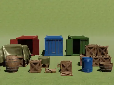 Wooden Box And Container Pack  Low-poly 3D model