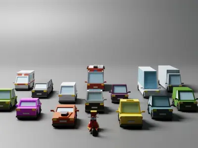 Low Poly Toon type Cars Pack Low-poly 3D model