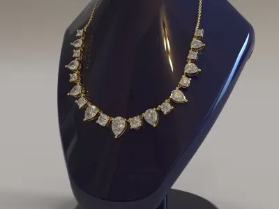 Gold Pear And Round Diamond Necklace 3D print model