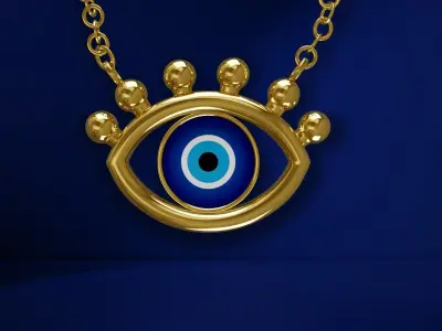 Evil Eye Pendant Necklace Gold 3d Model 3D model