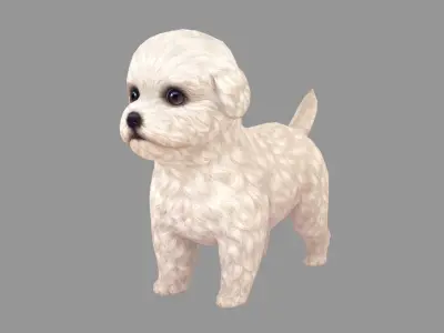 Cartoon pet puppy - Bichon - baby dog Low-poly 3D model