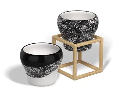 Flower Pot with a Wood Cube Frame 3D model