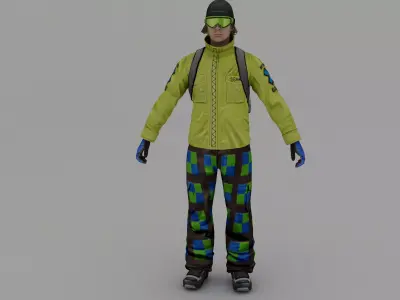 Snowboarder person with backpack Low-poly 3D model