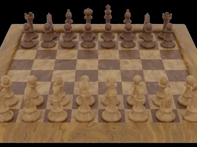Chess Board And Pieces Low-poly 3D model