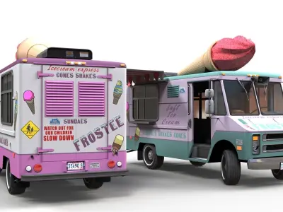 Ice Cream vintage truck Low-poly 3D model