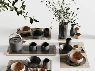 Japanese tableware set 20 3D model