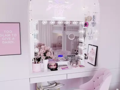 Hollywood Makeup Mirror with Lights Bedroom with Neon Sign 3D model