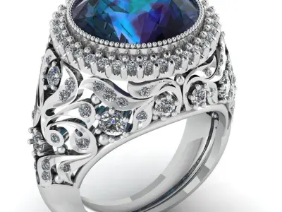 Beautiful female luxury ring with leaves 3D print model