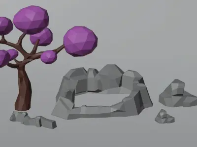 Low Poly Tree and Rocks Free low-poly 3D model