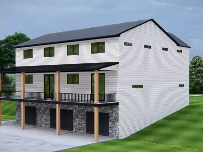 Modern farmhouse exterior design with wraparound porch 3D model