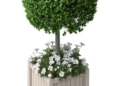 Decorative Front  Entrance Porch  Tree in a flower bed 3D model