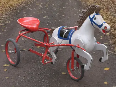 Vintage Soviet Horse Tricycle Pedal Car 3D model