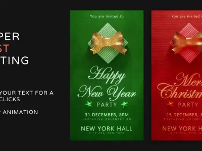 Christmas party invitation 3D cards mockup for Blender 3D model