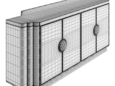 Art Deco Sideboard with Green Crystal Handles 3D model