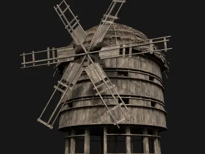 Next Gen AAA THATCHED FANTASY MEDIEVAL WOODEN SILO WINDMILL Free low-poly 3D model