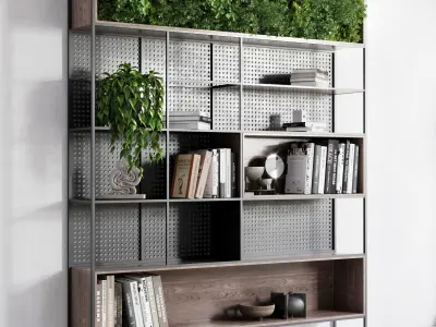Metal Shelves Decorative With Plants and Book 3D model