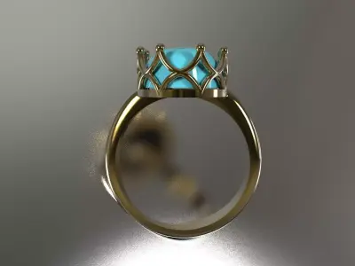 Turquoise and Gold Crown 3D Ring  model gr0171 3D print model