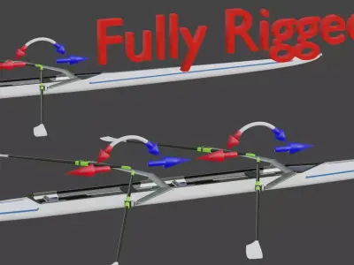 Rigged Rowing Boats Pack 3 Single Double Quadruple 3D model