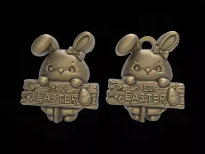 cute bunny holding happy easter board decor  3D print model