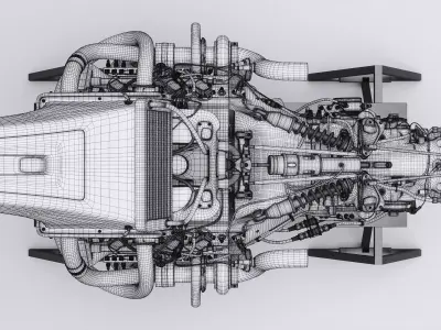 Twin Turbo Hybrid V8 LMH LMDh Engine - Over Engine Exhaust 3D model