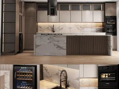 MODERN KITCHEN WITH ISLAND 008 Low-poly 3D model