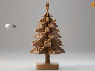 Wooden christmas tree 02 Low-poly 3D model