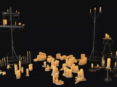 Large Candles Collection Low-poly 3D model