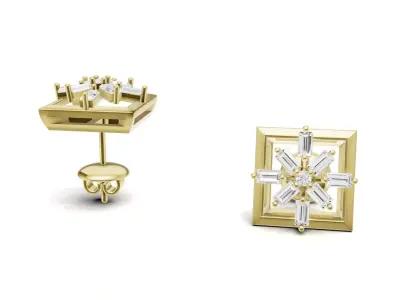 Square Baguette Diamond Stud Earrings 3D print model