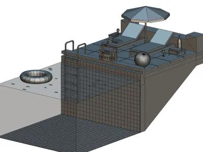 isometric Relax pool on the sun loungers Low-poly 3D model