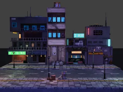Cyberpunk Street Low-poly 3D model