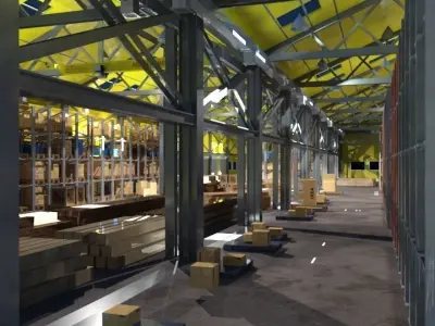 Warehouse interior and exterior whit props Free 3D model
