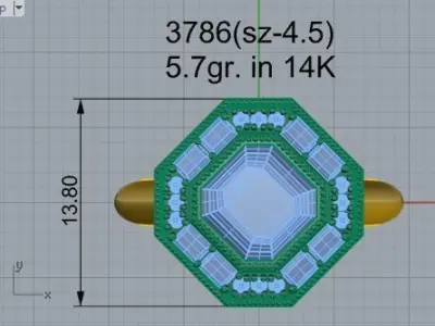 Octagonal Diamond Ring 3786 3D print model