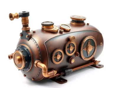 Steampunk Industrial Boiler Model Pack with Detailed Machinery Low-poly 3D model