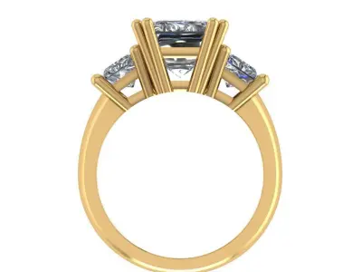 Emerald cut 3 stone diamond ring 3D print model