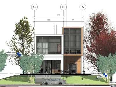 3 Bedroom 3 Bathroom House Plans Low-poly 3D model