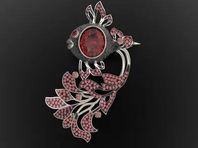 Brooch Gold Fish with Gems 3D print model