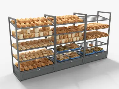 Supermarket Bread Shelve Low-poly 3D model
