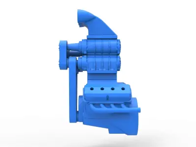 Engine V8 with double supercharger Scale 1 to 25 3D print model