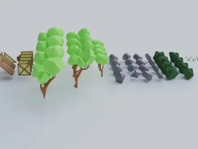 Low poly game asset pack Low-poly 3D model