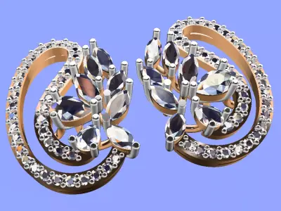 GOLD DIAMOND FASHION JEWELLERY STUD EARRING 3D print model  3D print model