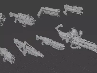 low-poly Deep Rock Galactic Guns Free low-poly 3D model