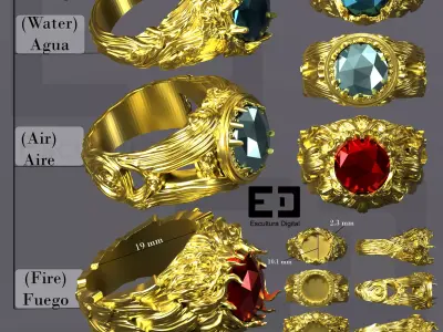  Elemental rings - Anillos Elementales 3D print model