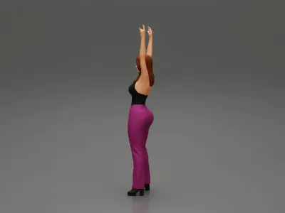 Young girl raised up two hands with sign of the horns 3D print model